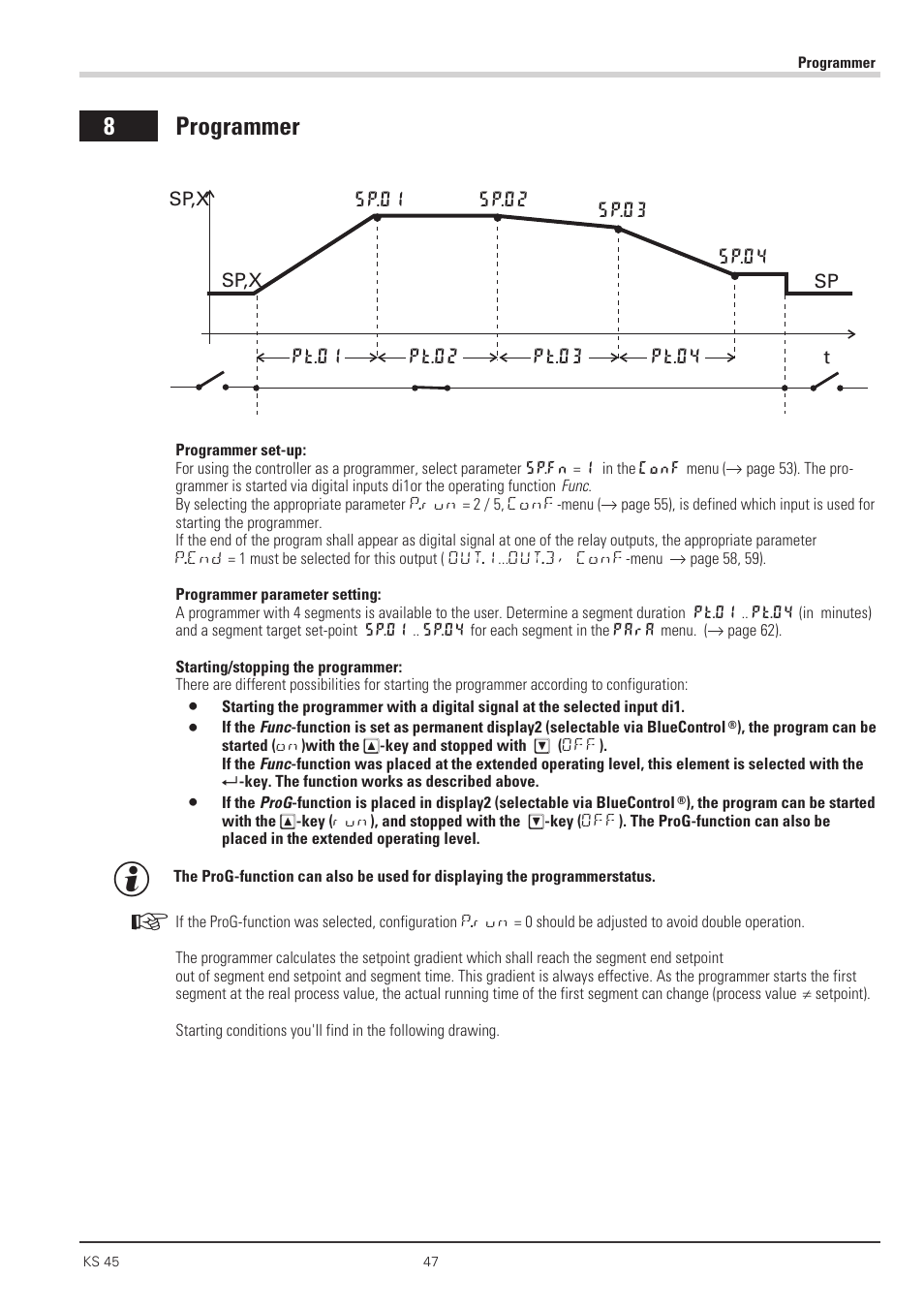 Programmer 47, Parameter setting 47, Set-up 47 | Starting/stopping 47, 8 programmer | West Control Solutions KS 45 User Manual | Page 47 / 76