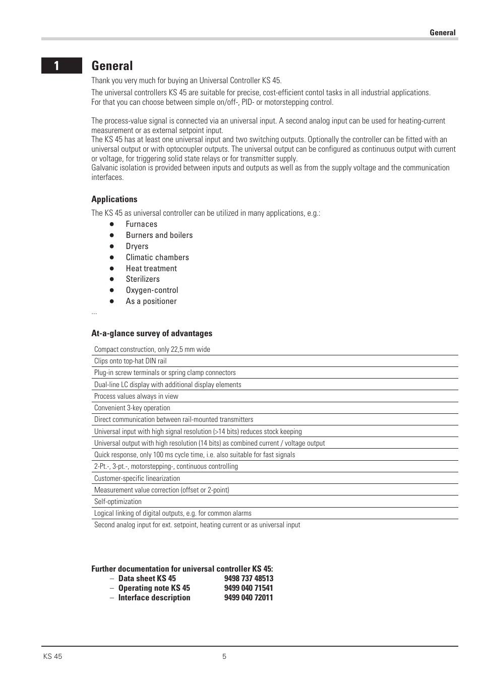 General 5, Applications 5, 1 general | West Control Solutions KS 45 User Manual | Page 5 / 76