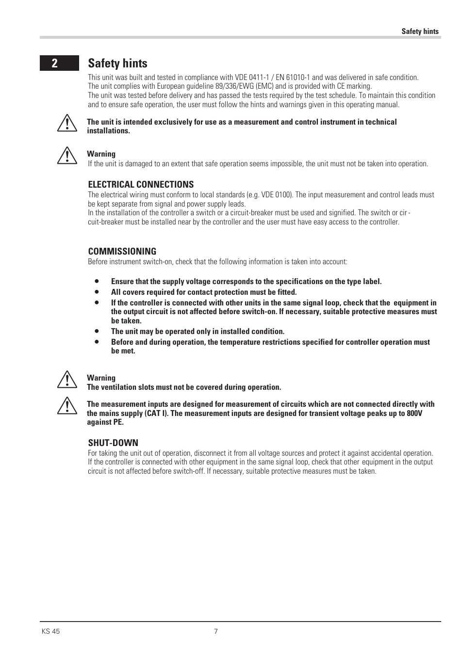 Safety hints 7, Safety hints 7 - 8, 2 safety hints | West Control Solutions KS 45 User Manual | Page 7 / 76