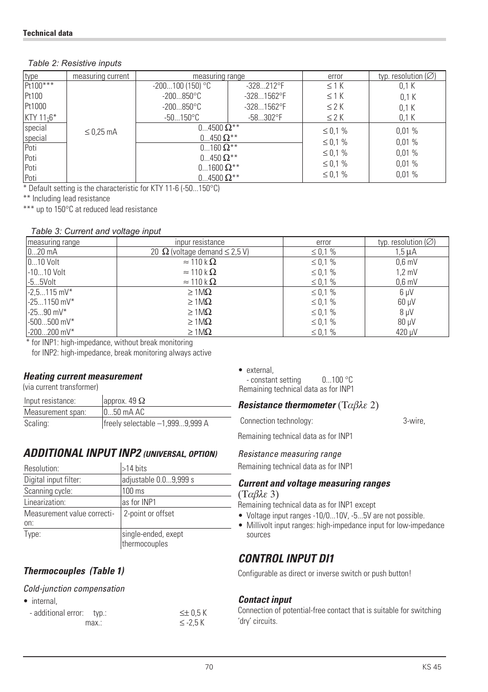 Additional input inp2, Control input di1 | West Control Solutions KS 45 User Manual | Page 70 / 76