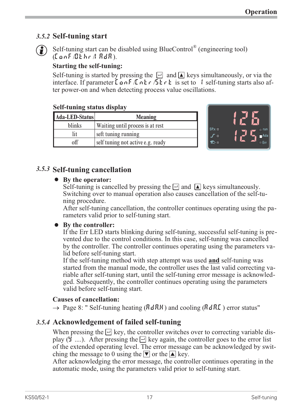 2 self-tuning start 17, 3 self-tuning cancellation 17, 4 acknowledgement of failed self-tuning 17 | Cancellation 17, Causes of cancellation 17, Self-tuning cancellation 17 | West Control Solutions KS 50-1 User Manual | Page 17 / 72