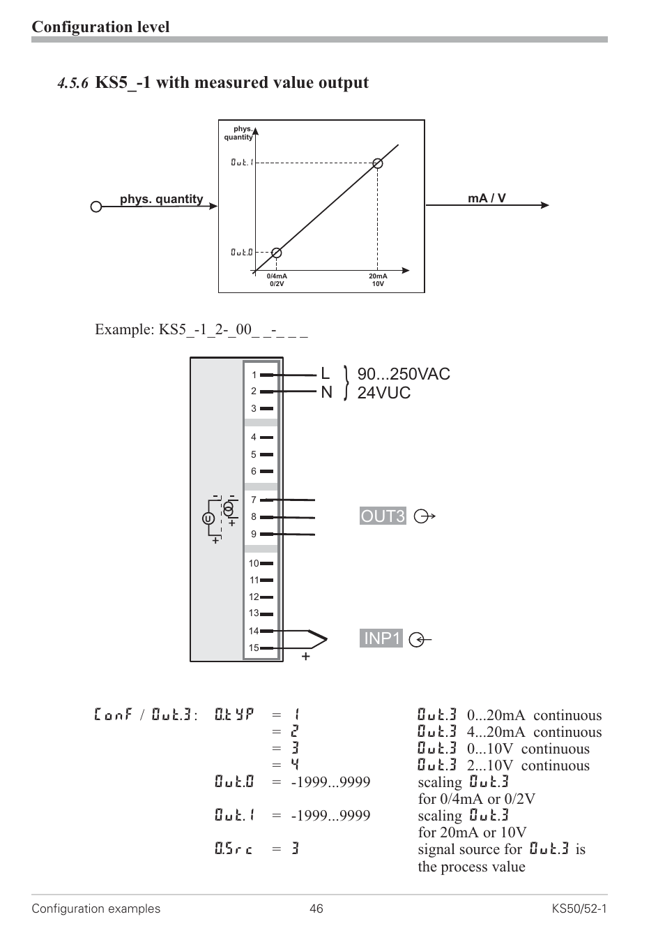 6 ks50-1 with measured value output 46, Measured value output 46, Ks5 with measured value output | Configuration level, 90 vac 24vuc, Out3 inp1 | West Control Solutions KS 50-1 User Manual | Page 46 / 72