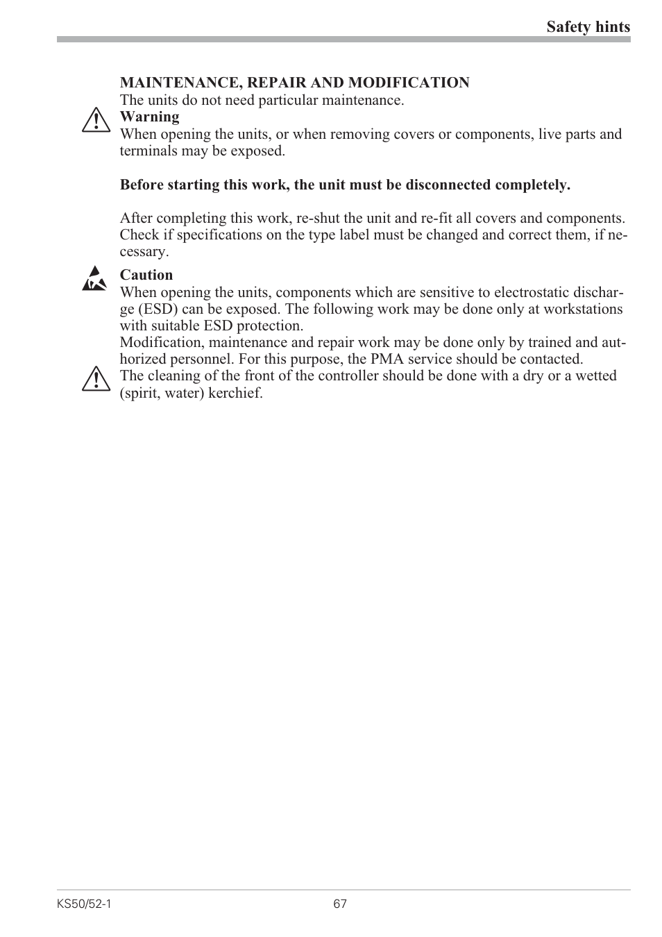 12 safety hints 67, Safety hints 67 - 69 | West Control Solutions KS 50-1 User Manual | Page 67 / 72