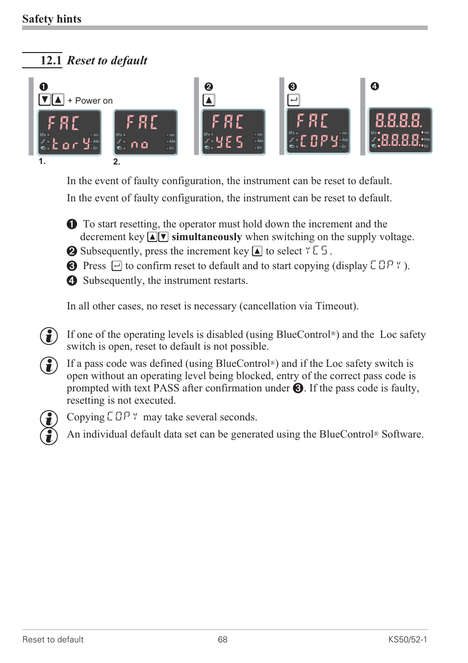 Tory, Copy, 1 reset to default | Safety hints | West Control Solutions KS 50-1 User Manual | Page 68 / 72