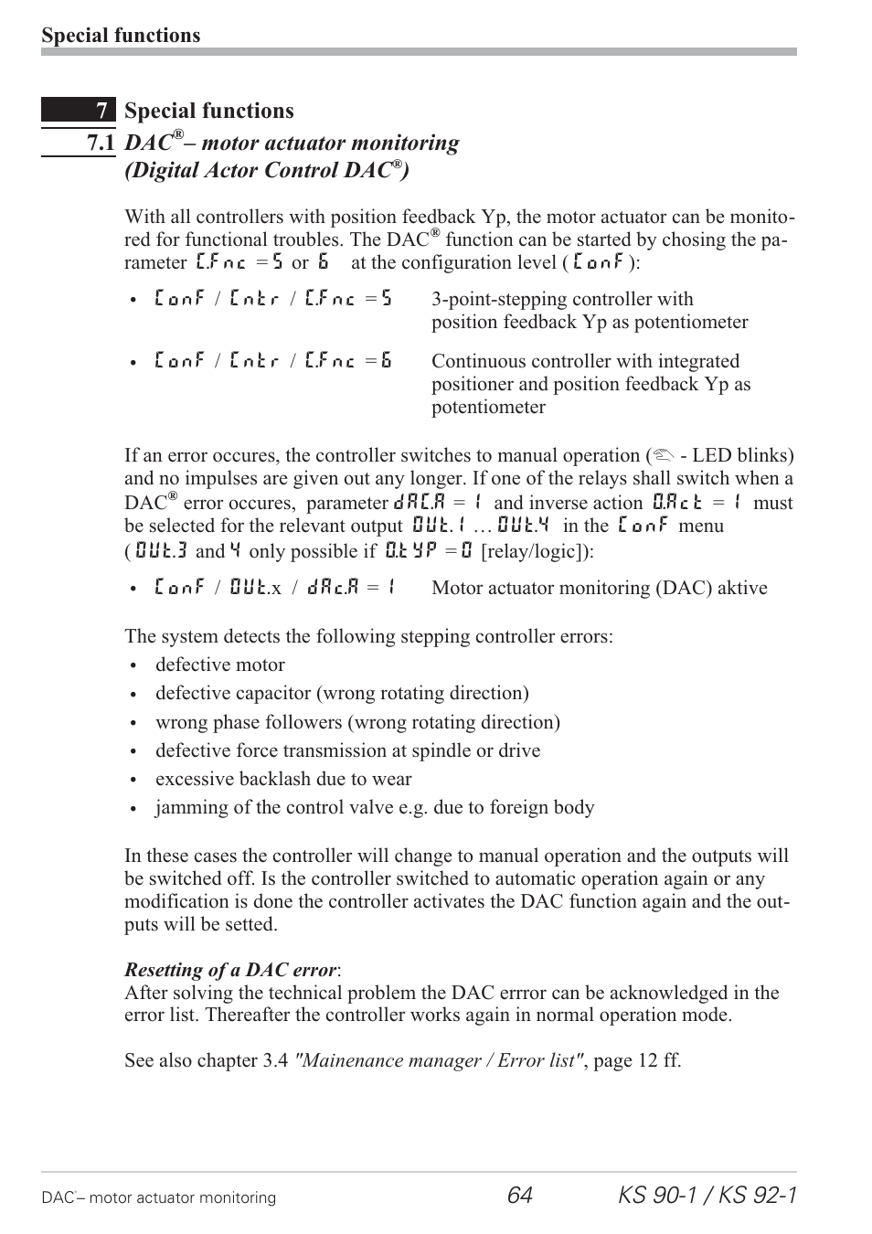 7 special functions 64, 1 dac®– motor actuator monitoring 64, Dac 64 - 65 | 7special functions 7.1 dac | West Control Solutions KS 92-1 User Manual | Page 64 / 84