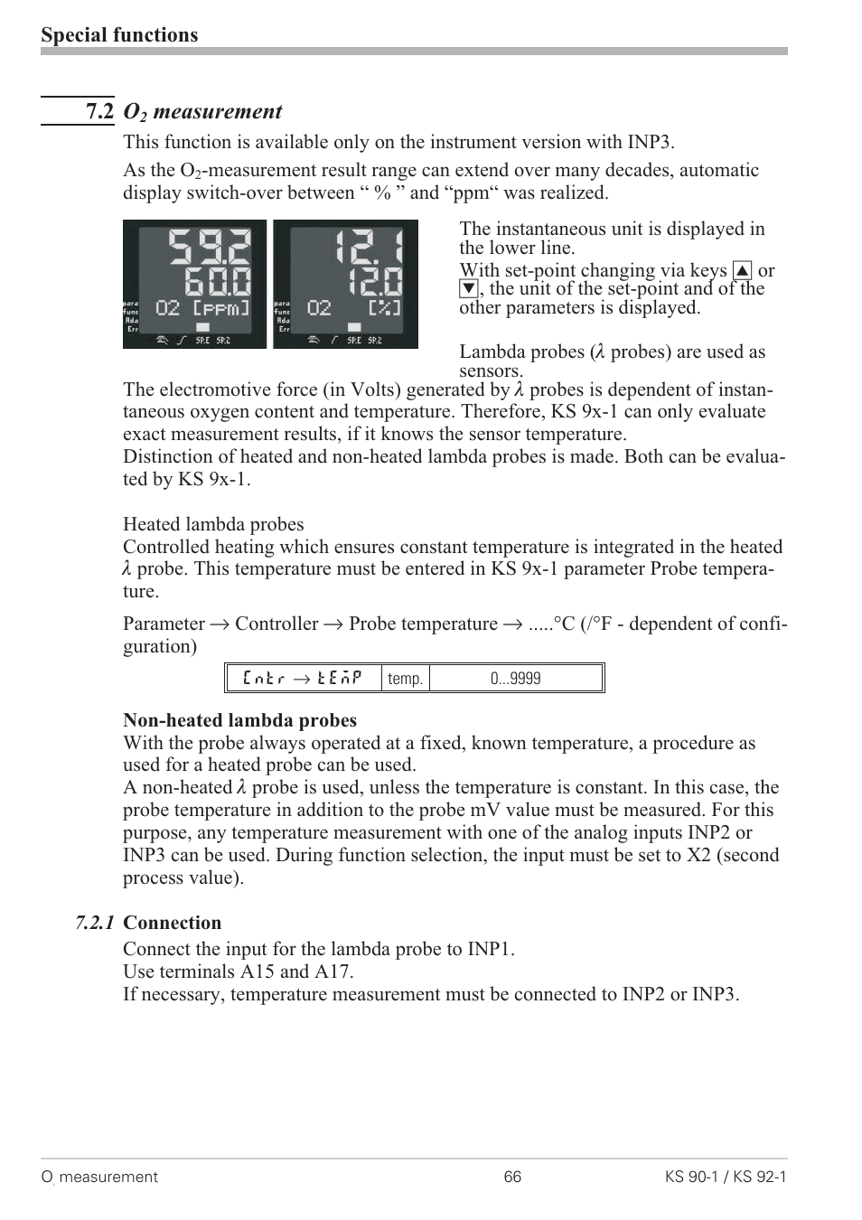 2 o2 measurement 66, 1 connection 66, O2-measurement 66 | Oxygen measurement 66, Measurement, Special functions | West Control Solutions KS 92-1 User Manual | Page 66 / 84