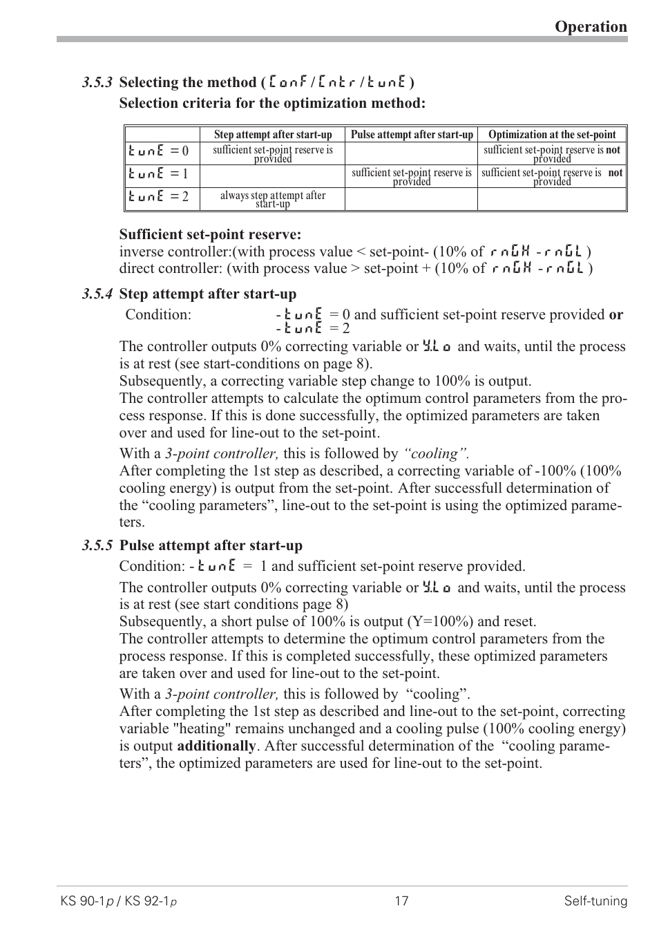 3 selecting the method ( conf/ cntr/ tune) 17, 4 step attempt after start-up 17, 5 pulse attempt after start-up 17 | Operation | West Control Solutions KS 92-1 Programmer manual User Manual | Page 17 / 84