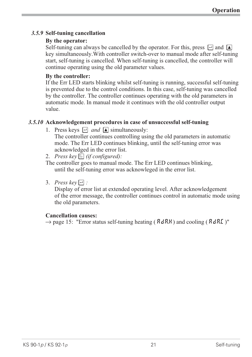 9 self-tuning cancellation 21, Cancelation 21, Cancelation causes 21 | West Control Solutions KS 92-1 Programmer manual User Manual | Page 21 / 84