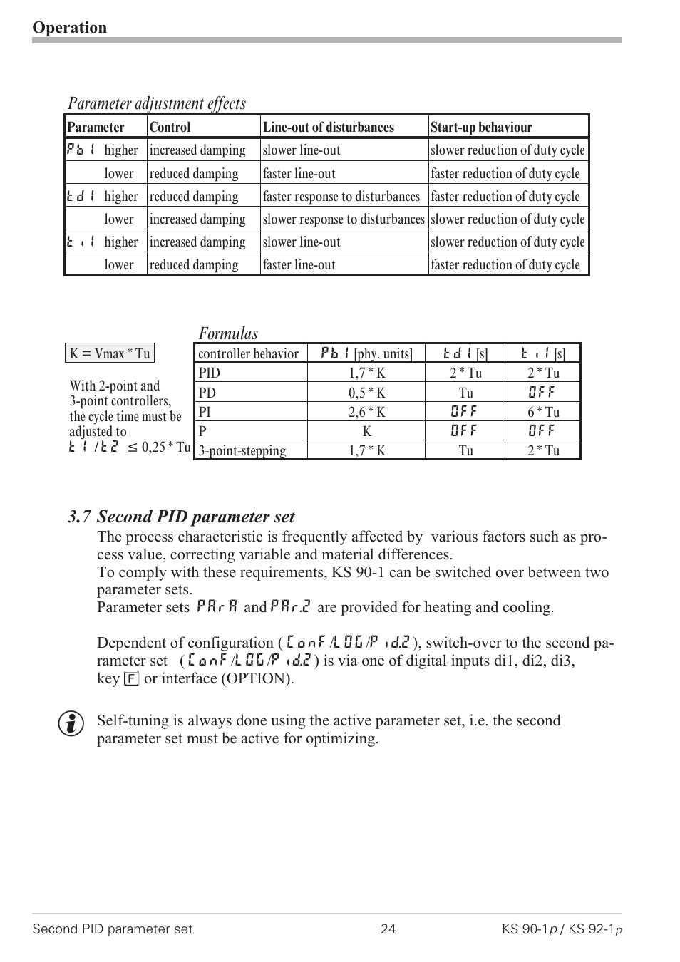 7 second pid parameter set 24, 7 second pid parameter set, Parameter adjustment effects | Formulas | West Control Solutions KS 92-1 Programmer manual User Manual | Page 24 / 84