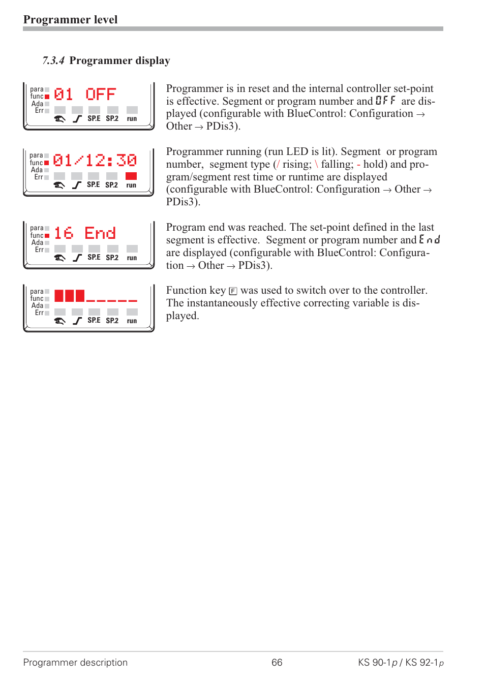 4 programmer display 66, 01 off, 16 end | Programmer level, Other, Pdis3). function key | West Control Solutions KS 92-1 Programmer manual User Manual | Page 66 / 84