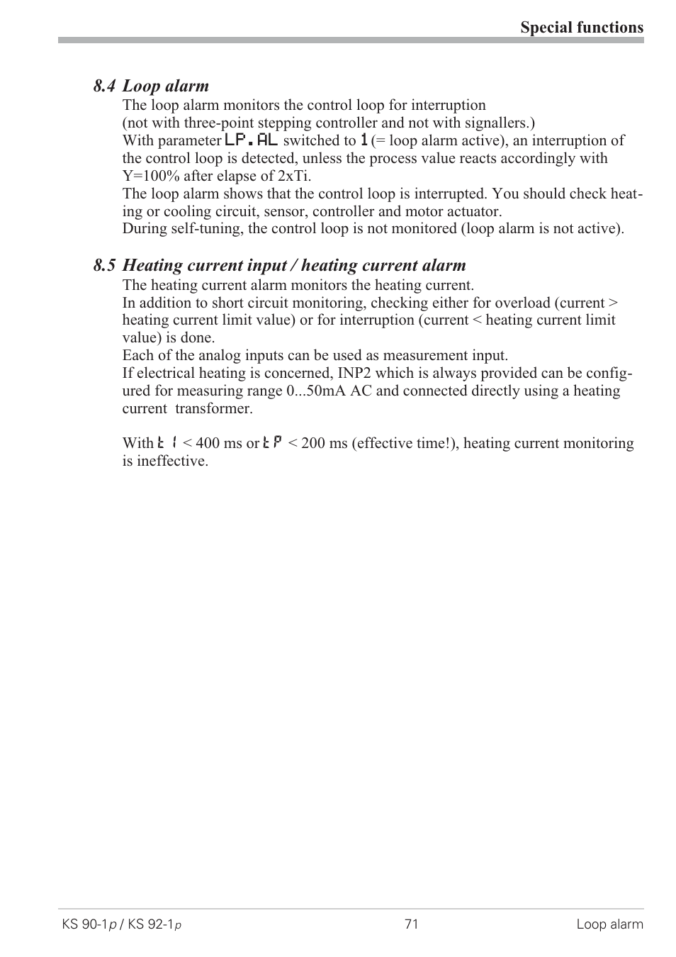 4 loop alarm 71, 5 heating current input / heating current alarm 71, 4 loop alarm | 5 heating current input / heating current alarm | West Control Solutions KS 92-1 Programmer manual User Manual | Page 71 / 84