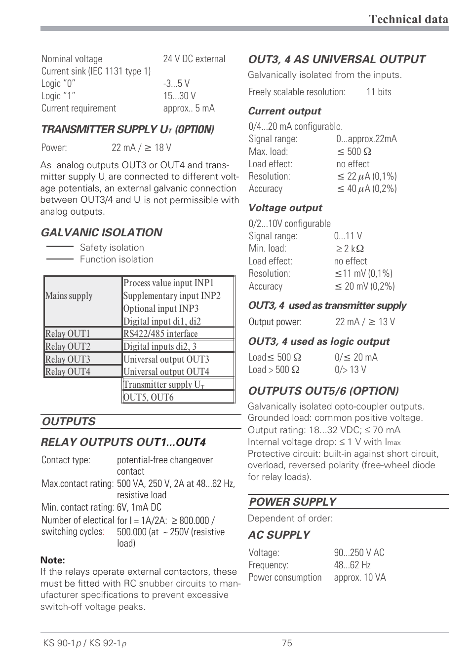 Technical data 75, Power supply 75, Technical data | West Control Solutions KS 92-1 Programmer manual User Manual | Page 75 / 84