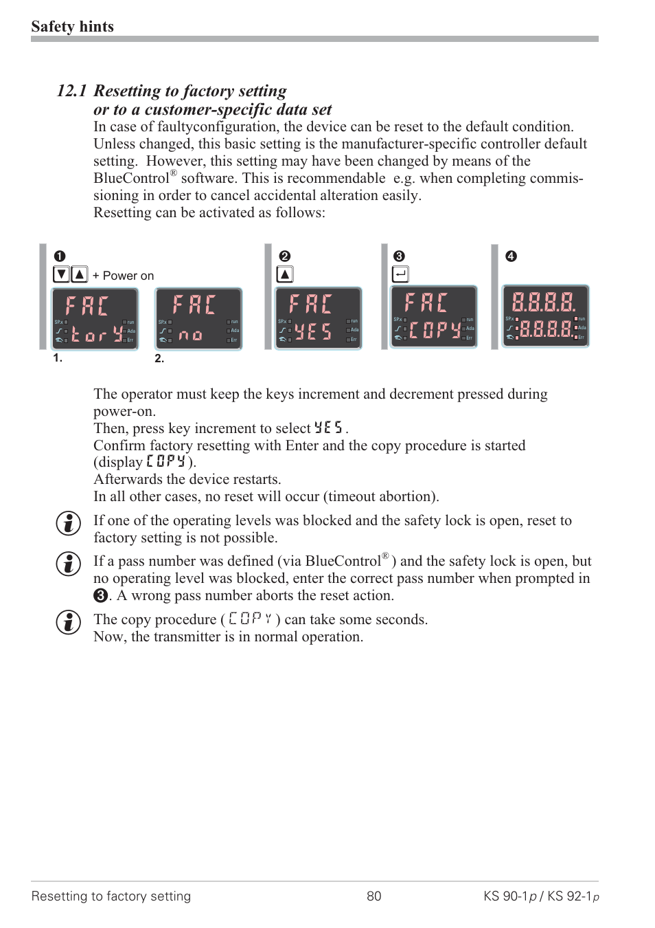 1 resetting to factory setting 80, Resetting to factory setting 80, Tory | Copy, Safety hints | West Control Solutions KS 92-1 Programmer manual User Manual | Page 80 / 84