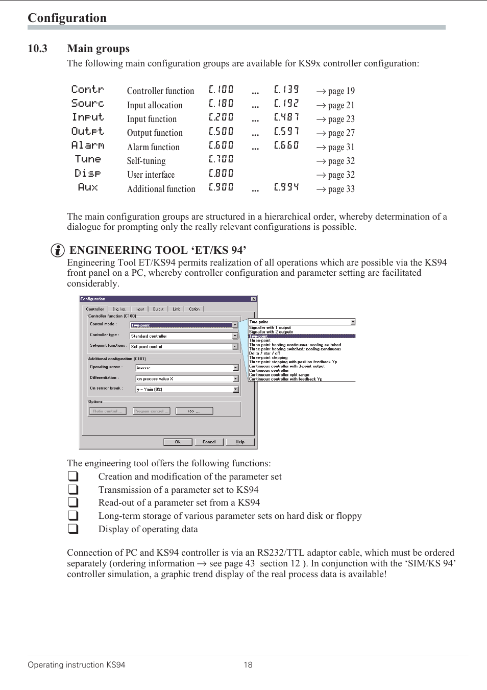 3 main groups 18, Configuration | West Control Solutions KS 94 User Manual | Page 16 / 44