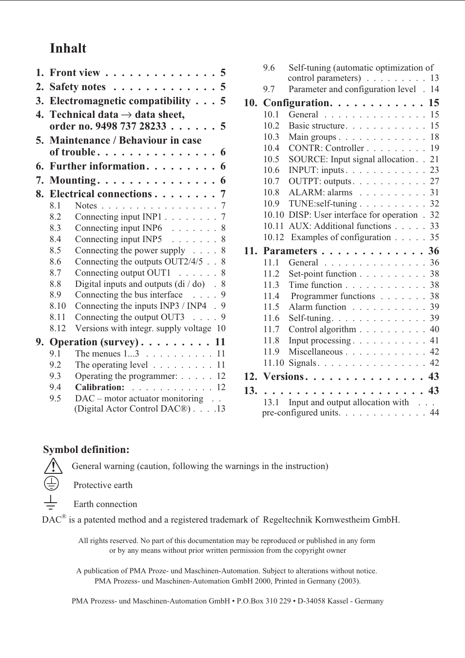 Inhalt | West Control Solutions KS 94 User Manual | Page 2 / 44