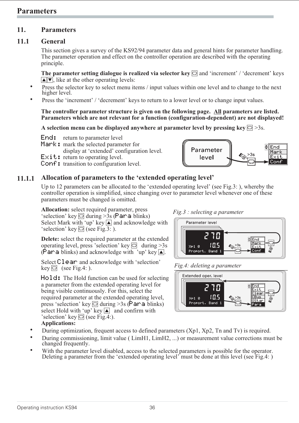 Parameters 36, 1 general 36, Parameters | West Control Solutions KS 94 User Manual | Page 34 / 44