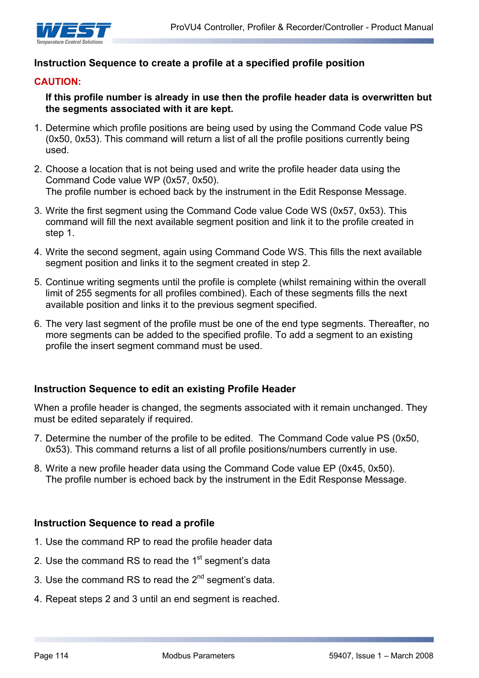 Instruction sequence to read a profile | West Control Solutions ProVU 4 User Manual | Page 115 / 184