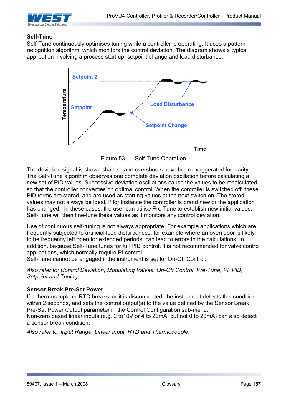 Self-tune, Sensor break pre-set power, Self-tune facilities to assist the | Ers approximately. self-tune, Started. self-tune, Set power | West Control Solutions ProVU 4 User Manual | Page 158 / 184
