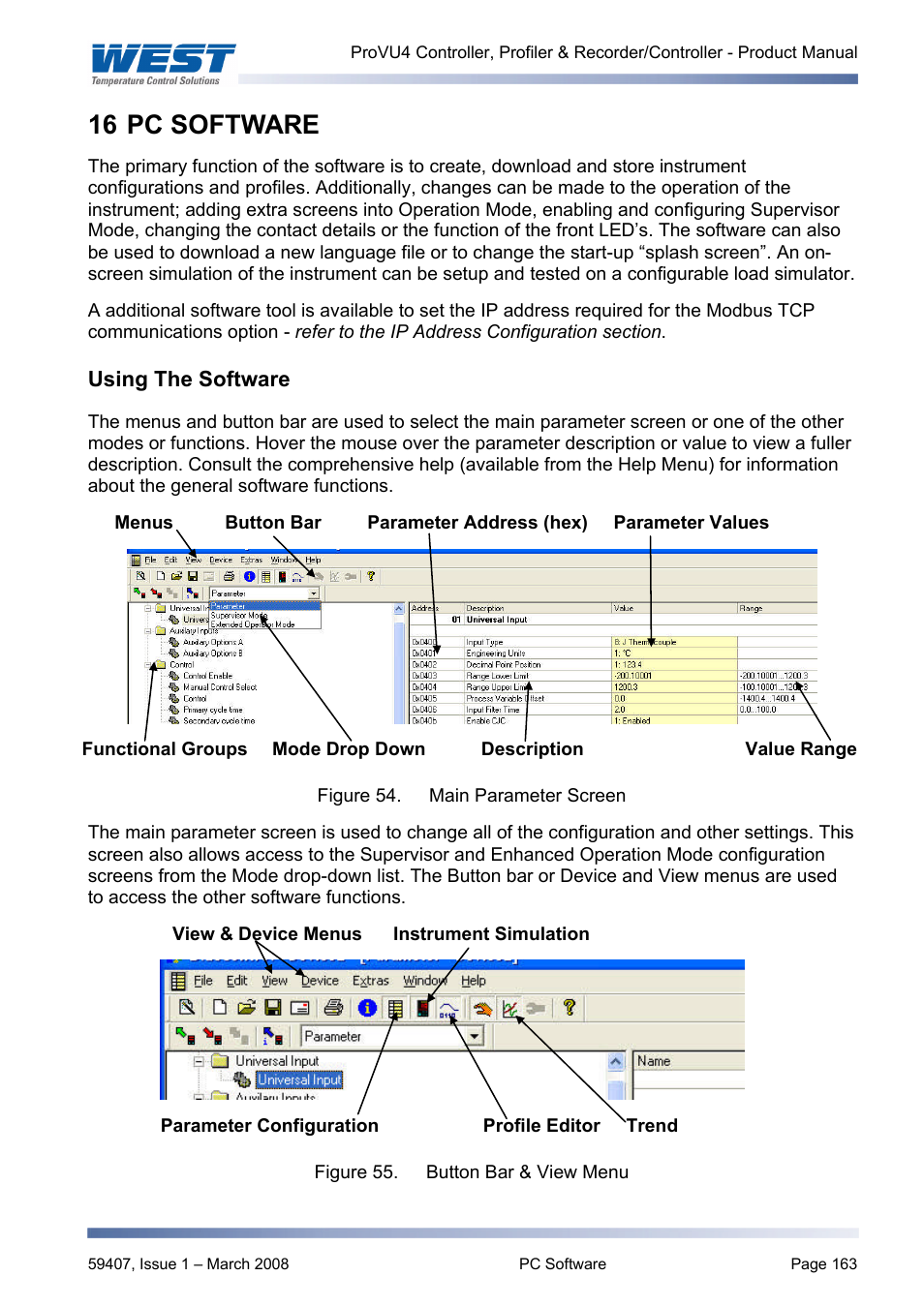 Pc software, Using the software, 16 pc software | West Control Solutions ProVU 4 User Manual | Page 164 / 184