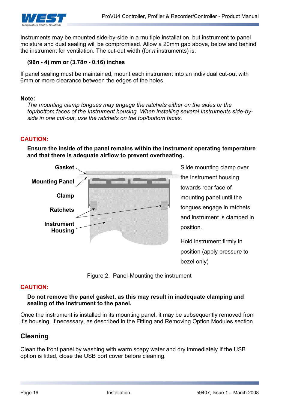 Cleaning | West Control Solutions ProVU 4 User Manual | Page 17 / 184