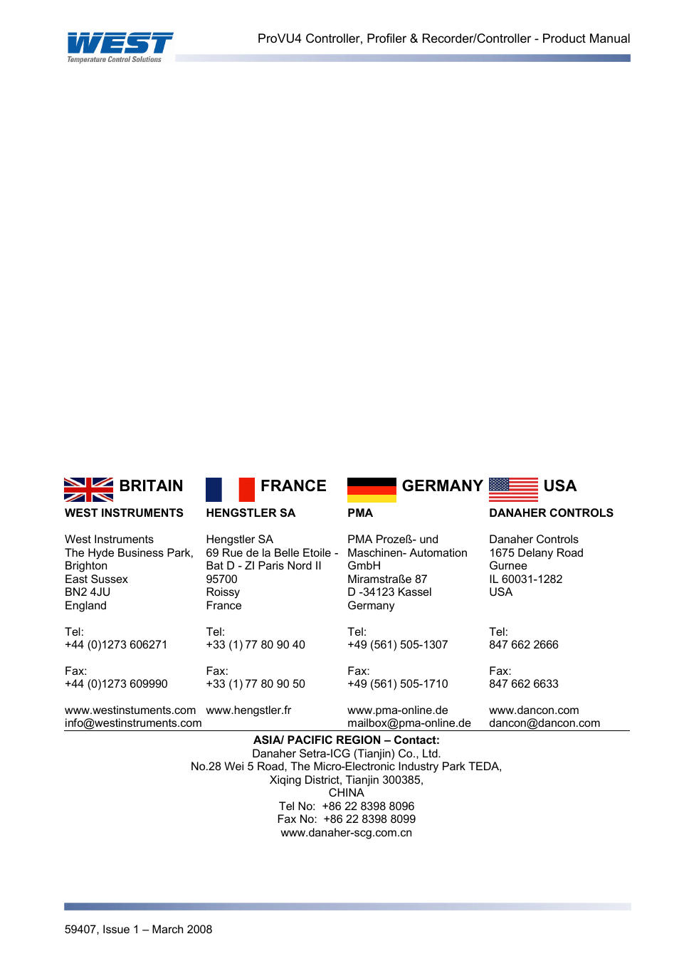 Britain france germany usa | West Control Solutions ProVU 4 User Manual | Page 184 / 184