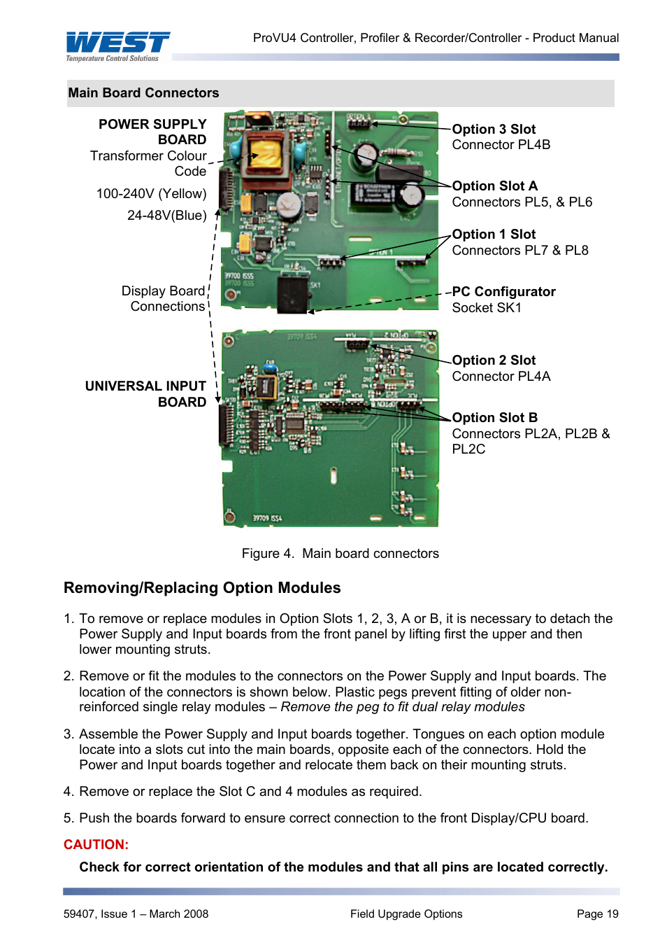 Removing/replacing option modules | West Control Solutions ProVU 4 User Manual | Page 20 / 184
