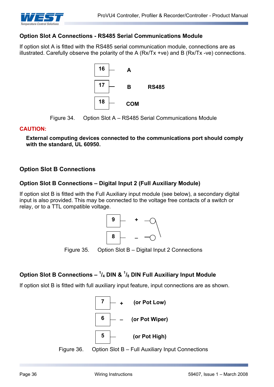 Option slot b connections | West Control Solutions ProVU 4 User Manual | Page 37 / 184