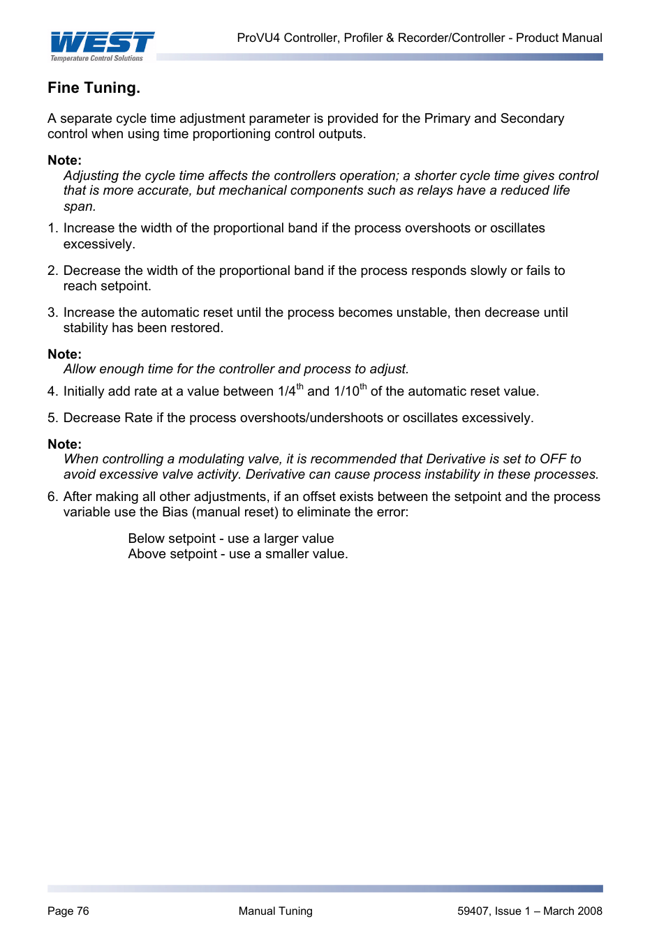 Fine tuning | West Control Solutions ProVU 4 User Manual | Page 77 / 184