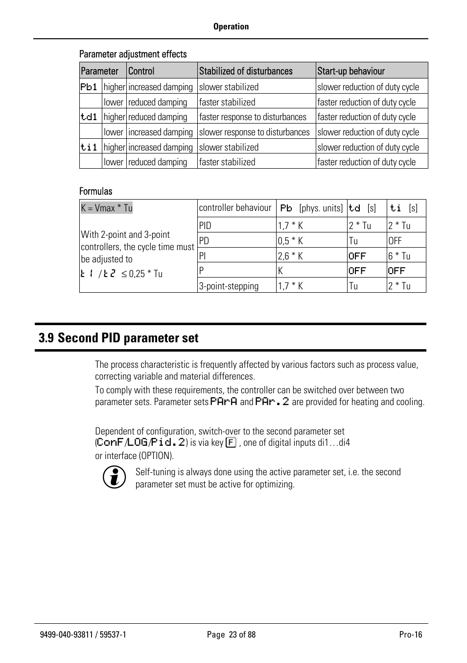 9 second pid parameter set | West Control Solutions Pro-16 User Manual | Page 23 / 88