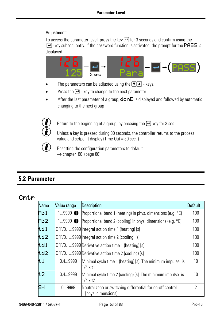 2 parameter, Cntr | West Control Solutions Pro-16 User Manual | Page 53 / 88