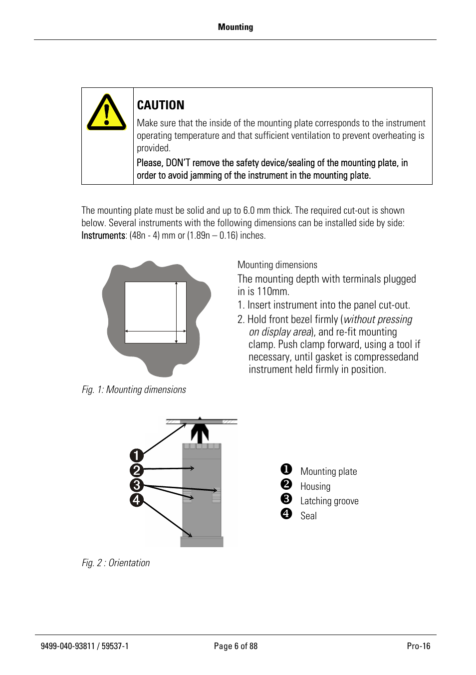 Mounting, Caution | West Control Solutions Pro-16 User Manual | Page 6 / 88