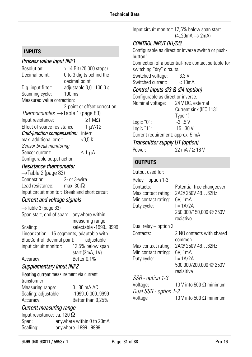 Technical data | West Control Solutions Pro-16 User Manual | Page 81 / 88