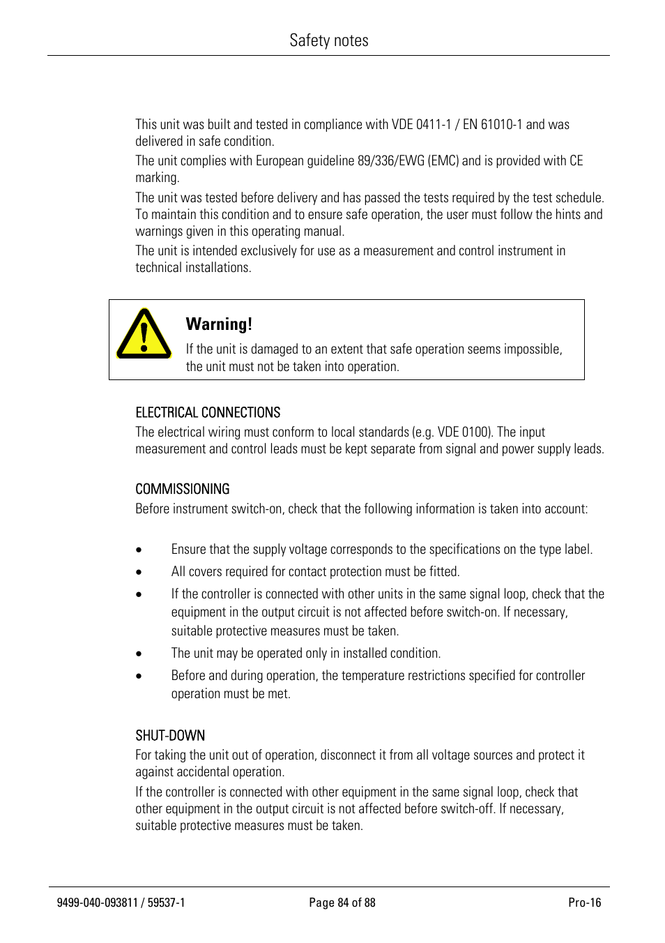 Warning | West Control Solutions Pro-16 User Manual | Page 84 / 88