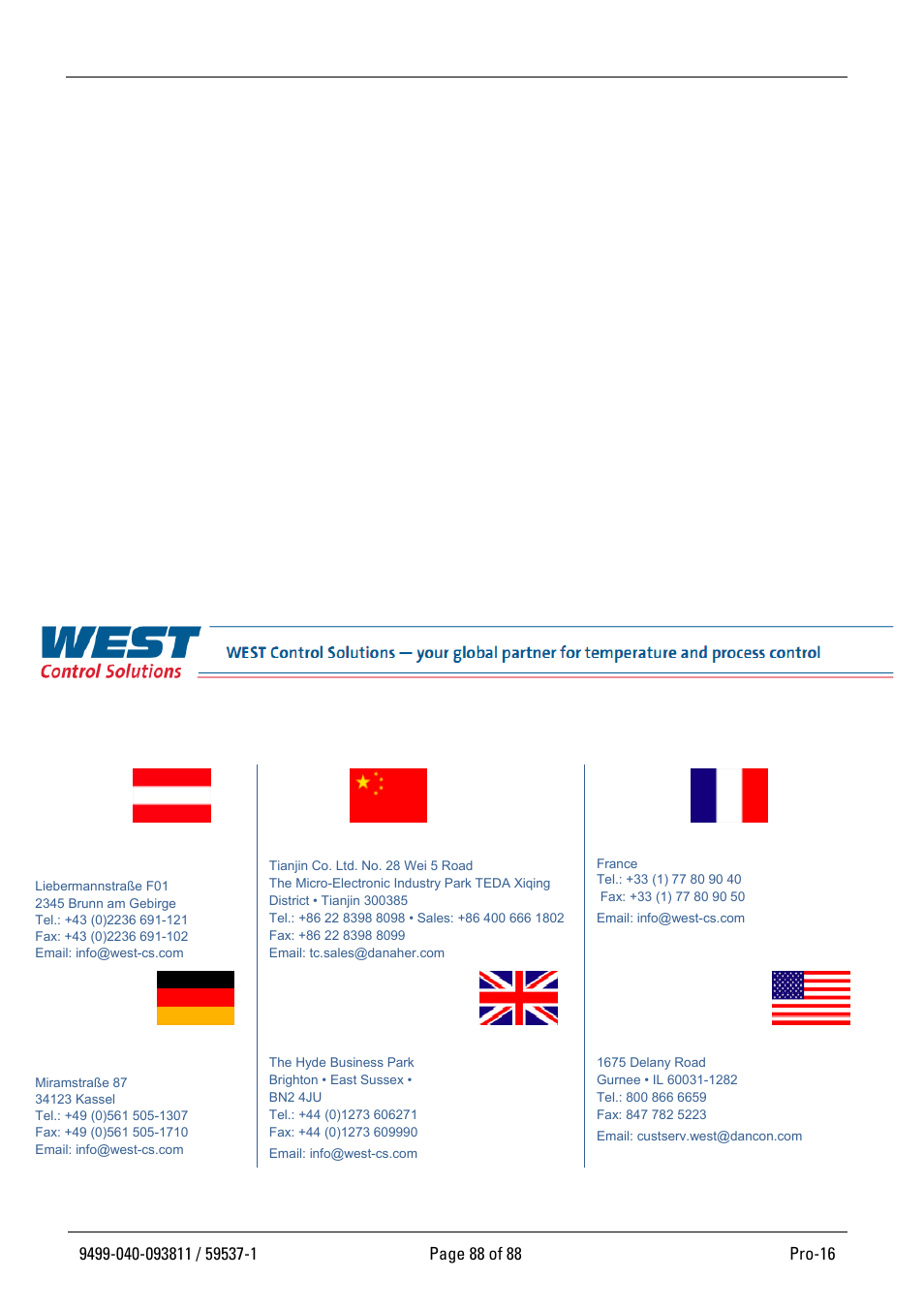 Austria china france, Germany united kingdom united states | West Control Solutions Pro-16 User Manual | Page 88 / 88