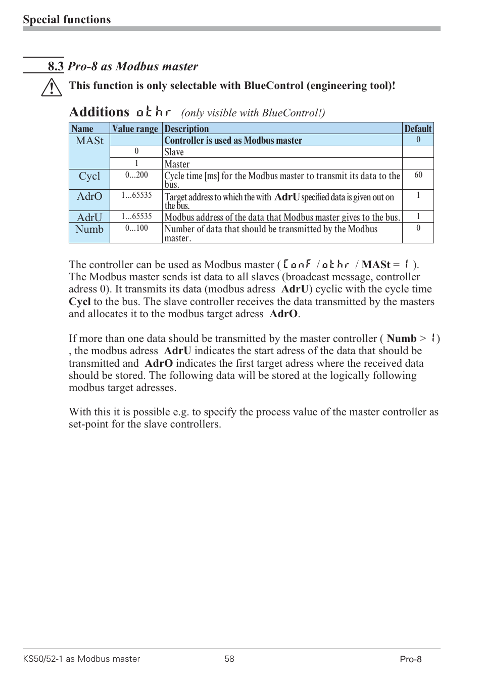 2 boost function 58, Boost function 58, Additions othr | 3 pro-8 as modbus master | West Control Solutions Pro-8 User Manual | Page 58 / 72