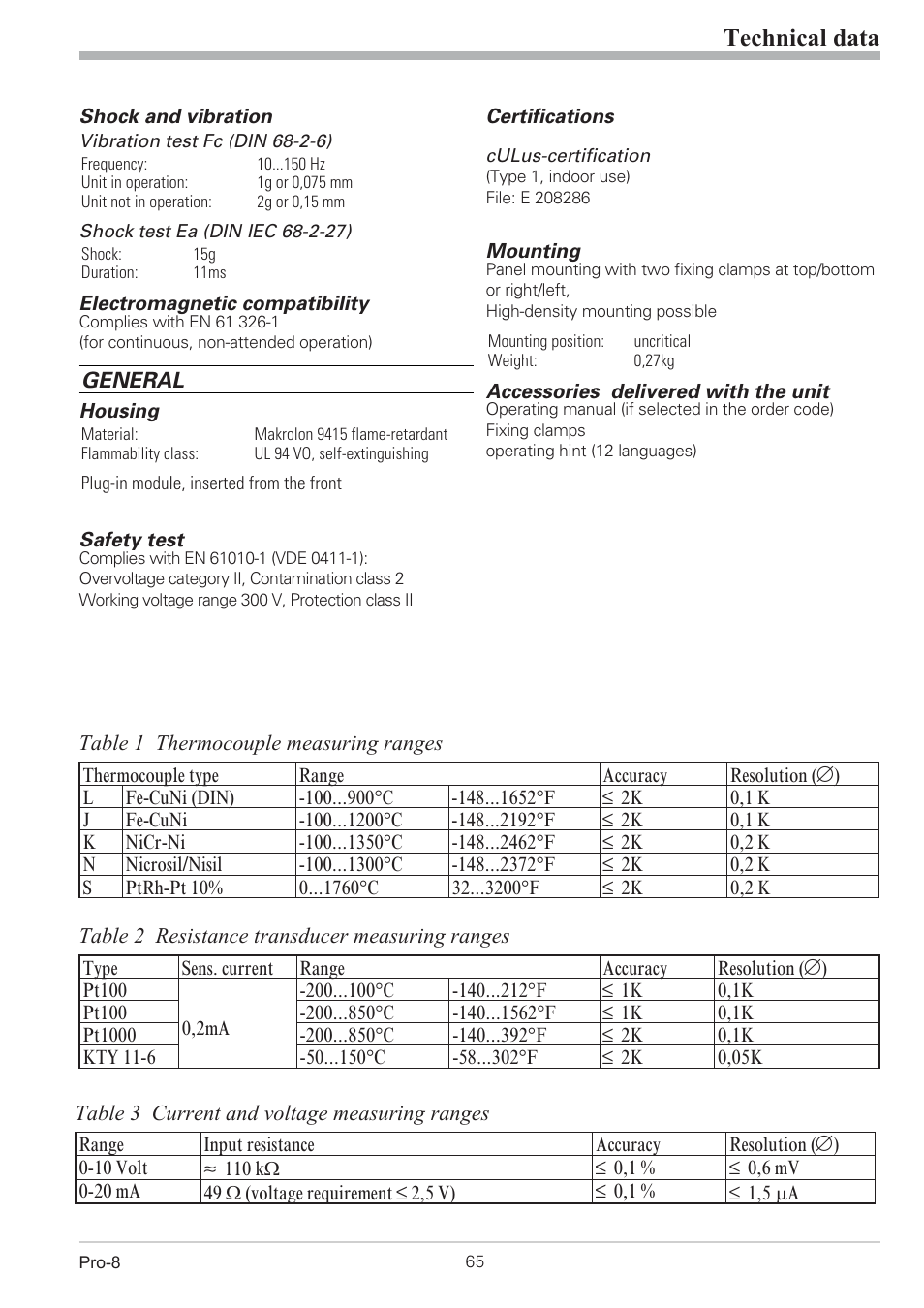 Technical data 65, Environmental conditions 65, Power supply 65 | Technical data | West Control Solutions Pro-8 User Manual | Page 65 / 72