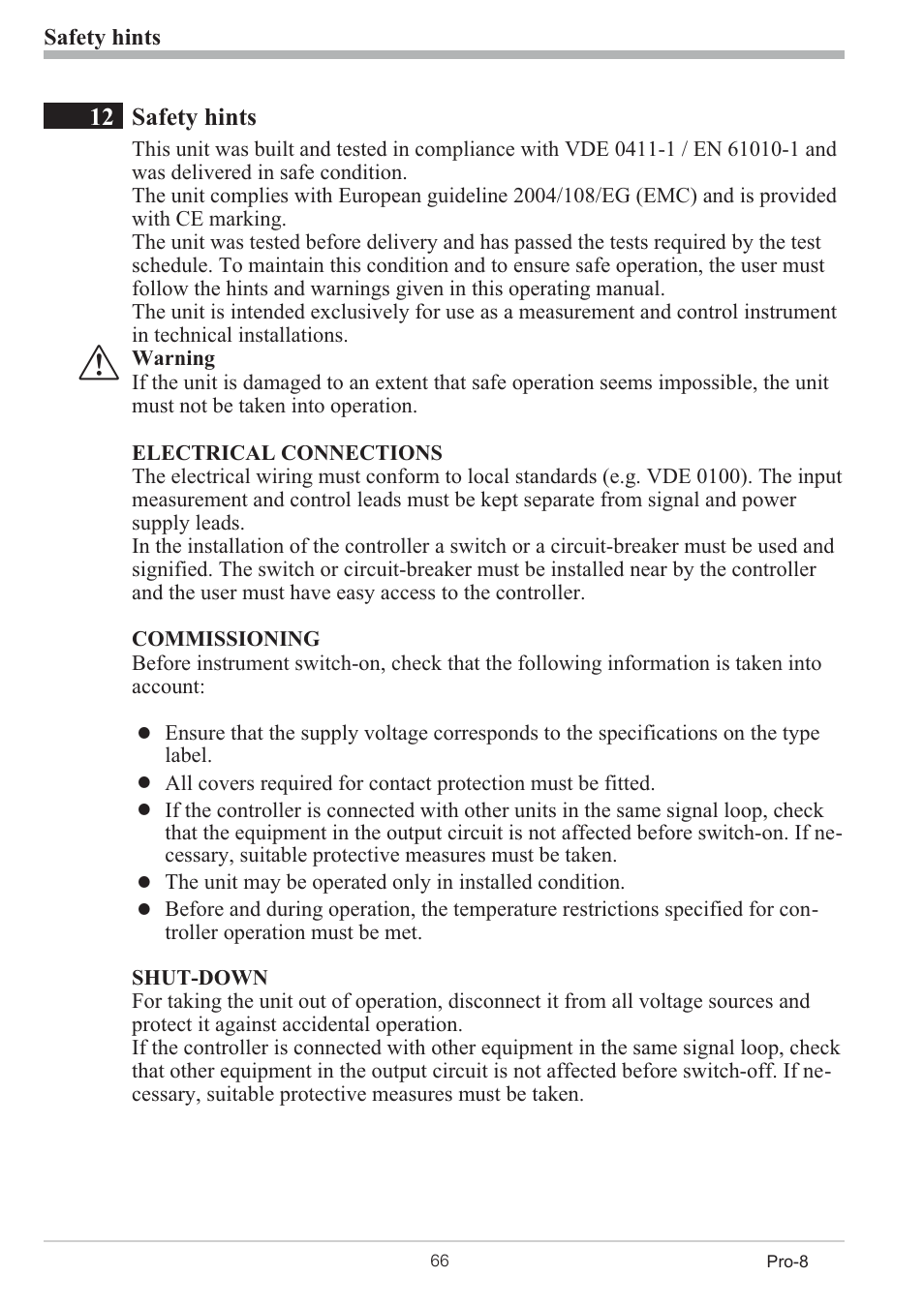 Certifications 66, Safety test 66 | West Control Solutions Pro-8 User Manual | Page 66 / 72