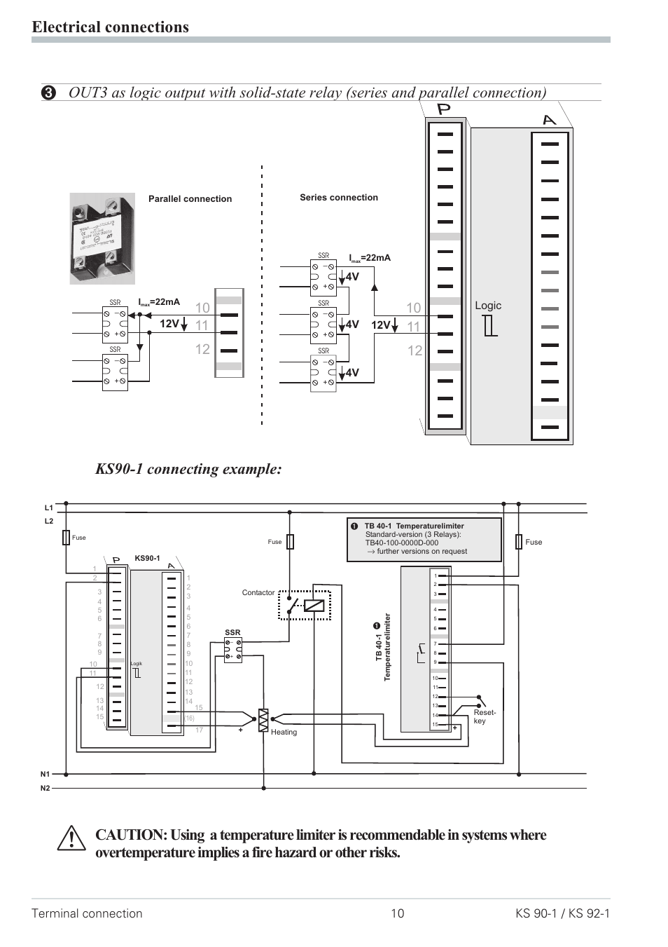 Out3 as logic output 10, Electrical connections, Ks90-1 connecting example | 4v 4v 12v, Logic | West Control Solutions Pro-4 User Manual | Page 10 / 84