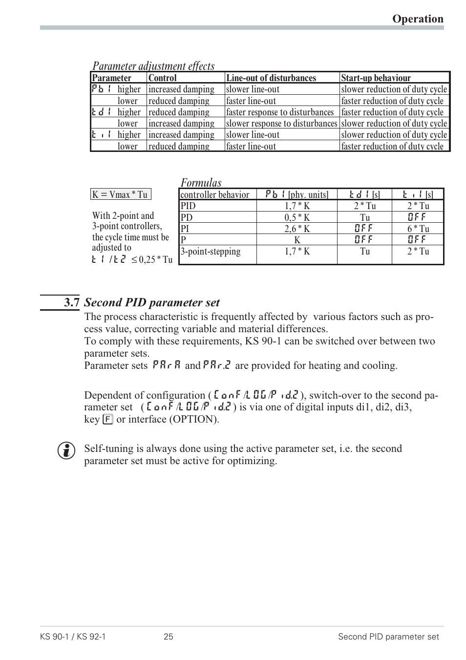 7 second pid parameter set 25, 7 second pid parameter set, Formulas | Parameter adjustment effects | West Control Solutions Pro-4 User Manual | Page 25 / 84