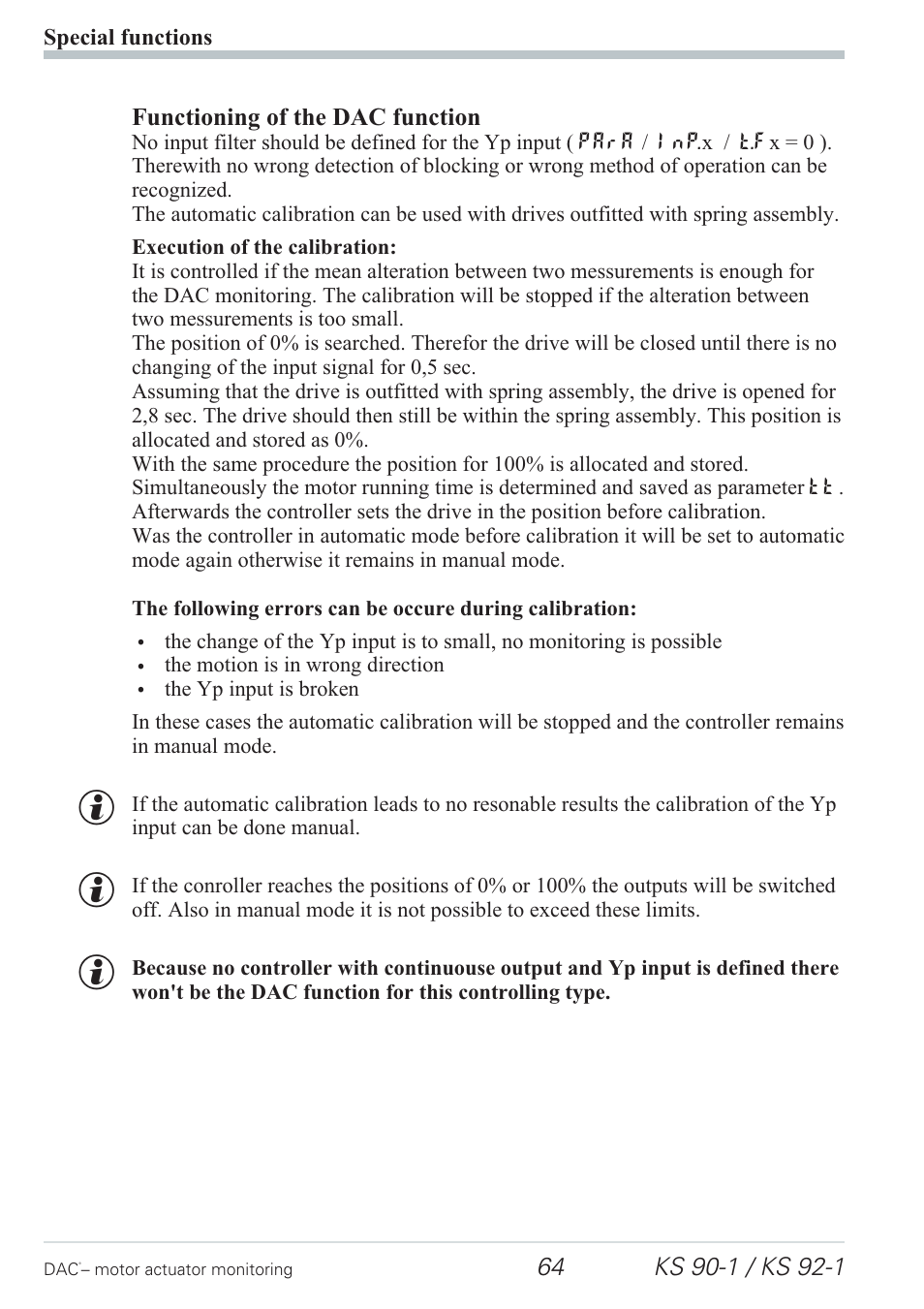 7 special functions 64, 1 dac®œ motor actuator monitoring 64, Dac 64 - 65 | West Control Solutions Pro-4 User Manual | Page 64 / 84