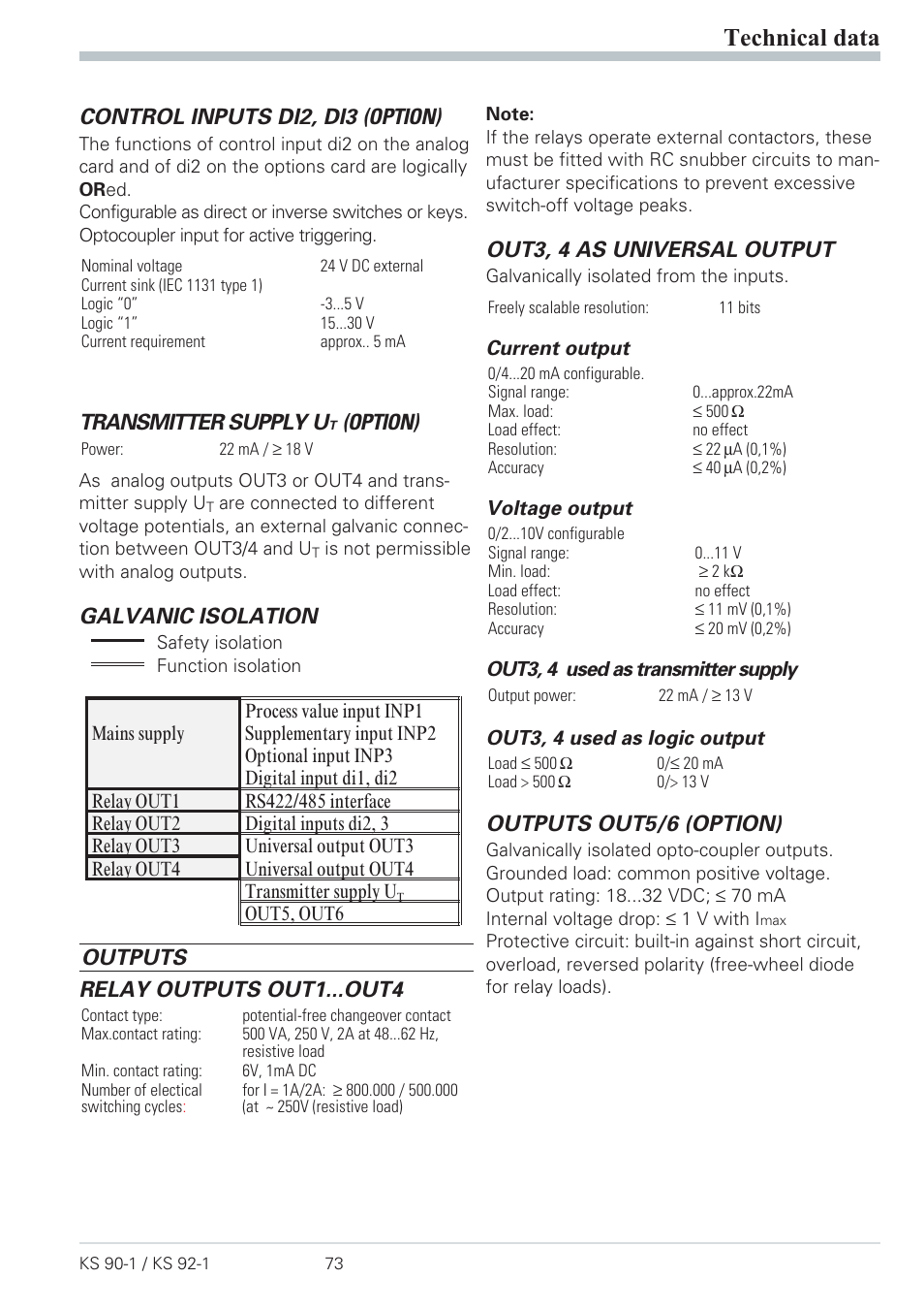 10 technical data 73, Technical data 73, Current signal measuring range 73 | Resistance thermometer measuring range 73, Thermocouple measuring range 73, Voltage signal measuring range 73, Technical data, Control inputs di2, di3 (option), Transmitter supply u, Option) | West Control Solutions Pro-4 User Manual | Page 73 / 84