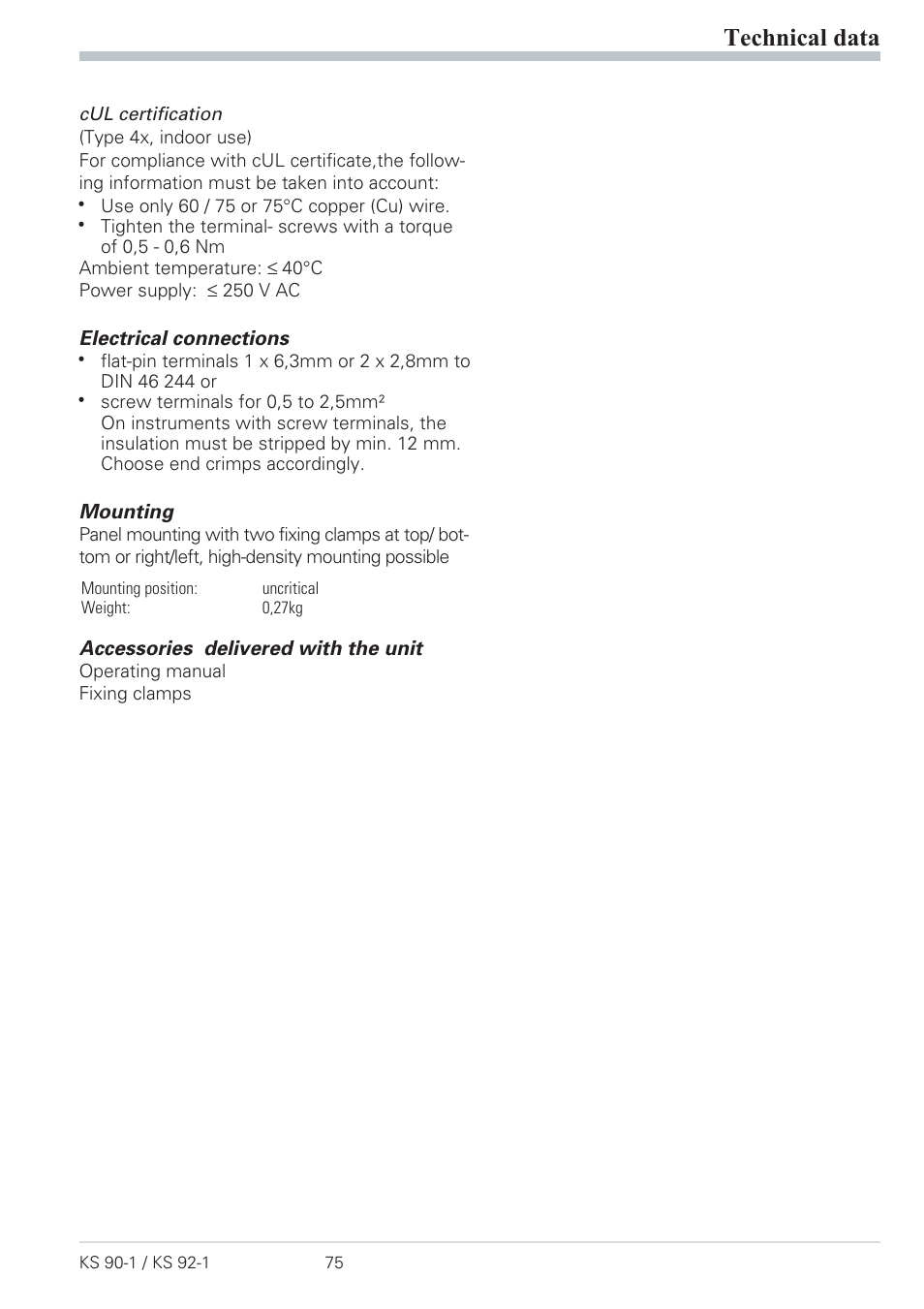 Certifications 75, Environmental conditions 75, Safety test 75 | Technical data | West Control Solutions Pro-4 User Manual | Page 75 / 84