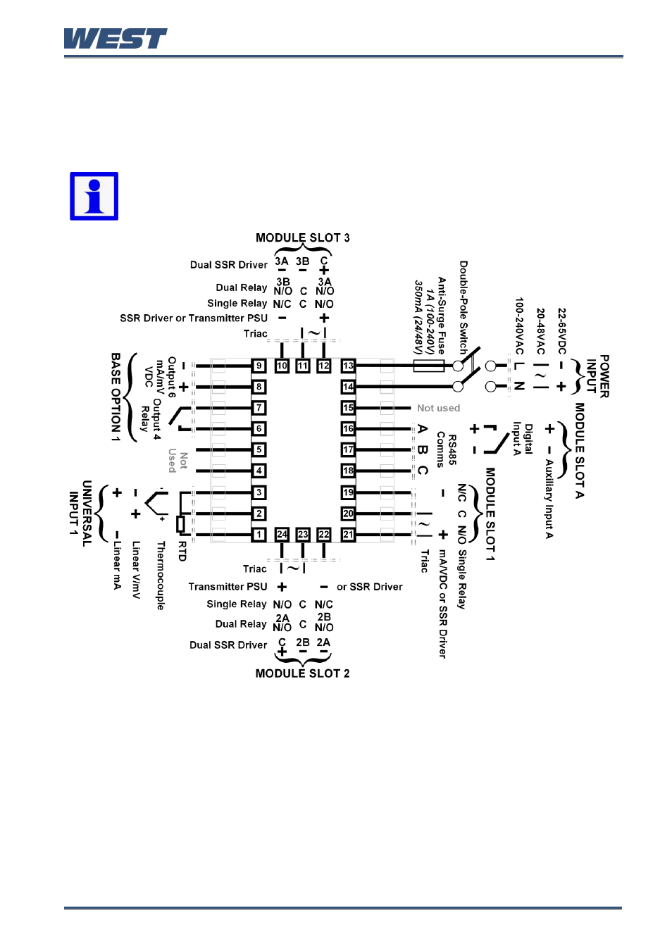 Connections and wiring, Central terminal connections | West Control Solutions Pro-EC44 User Manual | Page 20 / 274