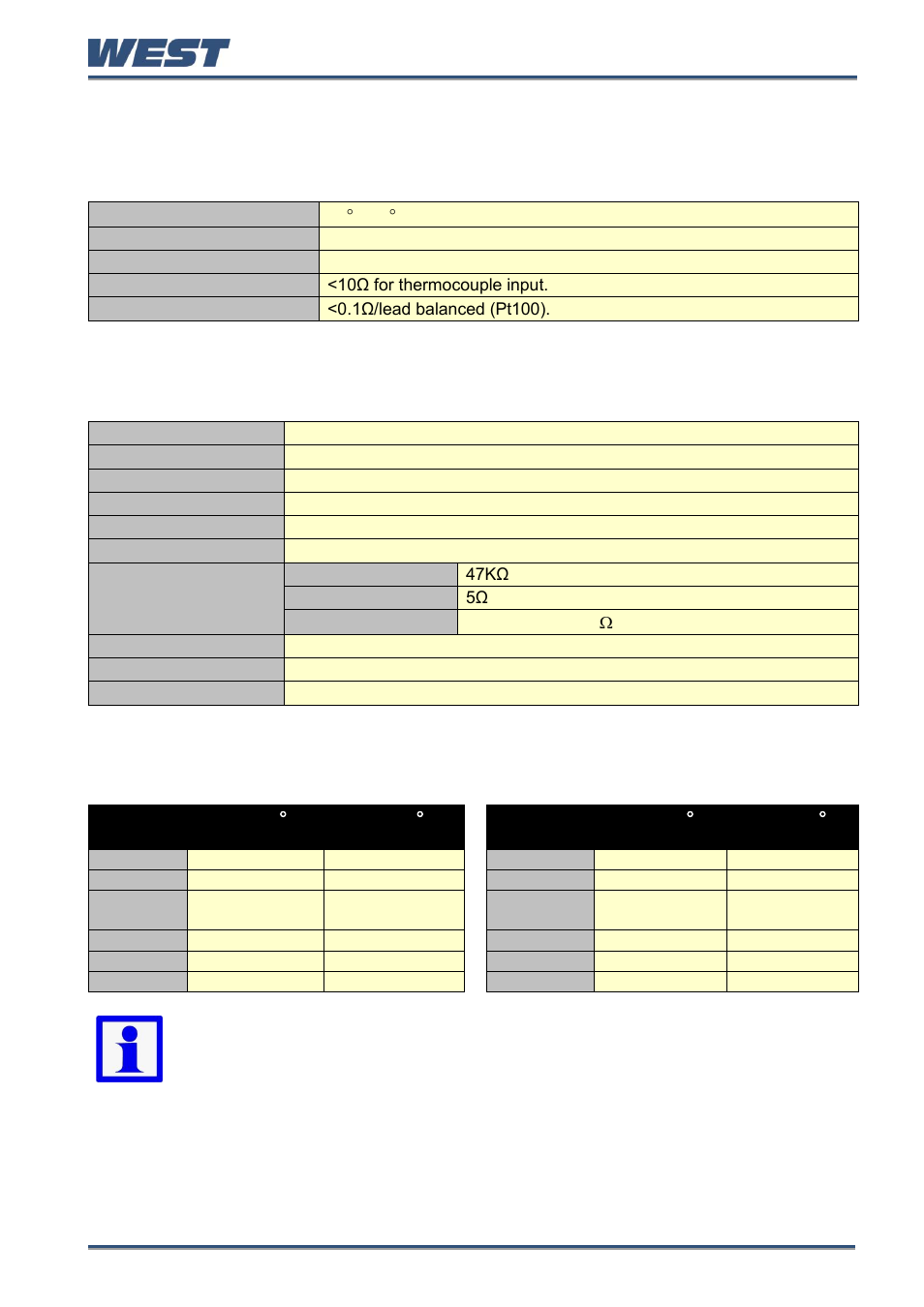 23 specifications, Reference test conditions, Universal process inputs | General input 1 and 2 specifications, Thermocouple input, Thermocouple types & ranges, Specifications | West Control Solutions Pro-EC44 User Manual | Page 252 / 274