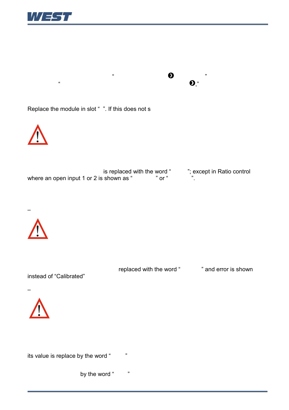 6 messages & error indications, Plug-in module problems, Sensor break detection | Un-calibrated input detection, Pv over-range or under-range indication, Messages & error indications | West Control Solutions Pro-EC44 User Manual | Page 38 / 274