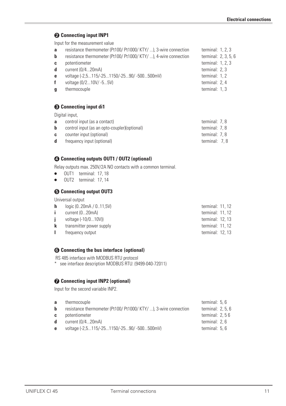 Bus interface 11, Di1 11, Inp1 11 | Inp2 11, Out1, out2 11, Out3 11 | West Control Solutions CI 45 User Manual | Page 11 / 60
