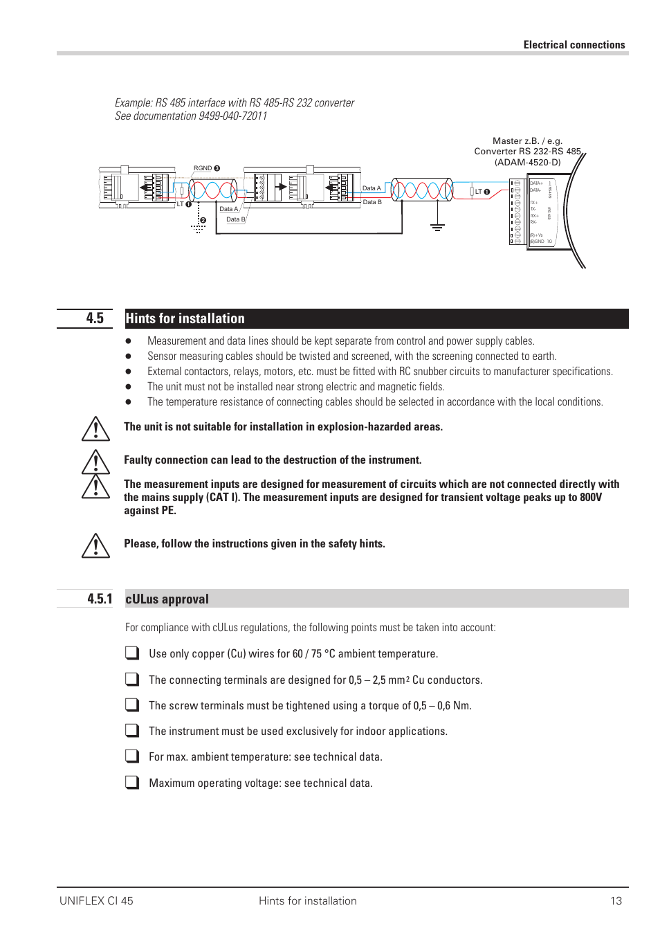 5 hints for installation 13, 1 culus approval 13, Installation hints 13 | West Control Solutions CI 45 User Manual | Page 13 / 60