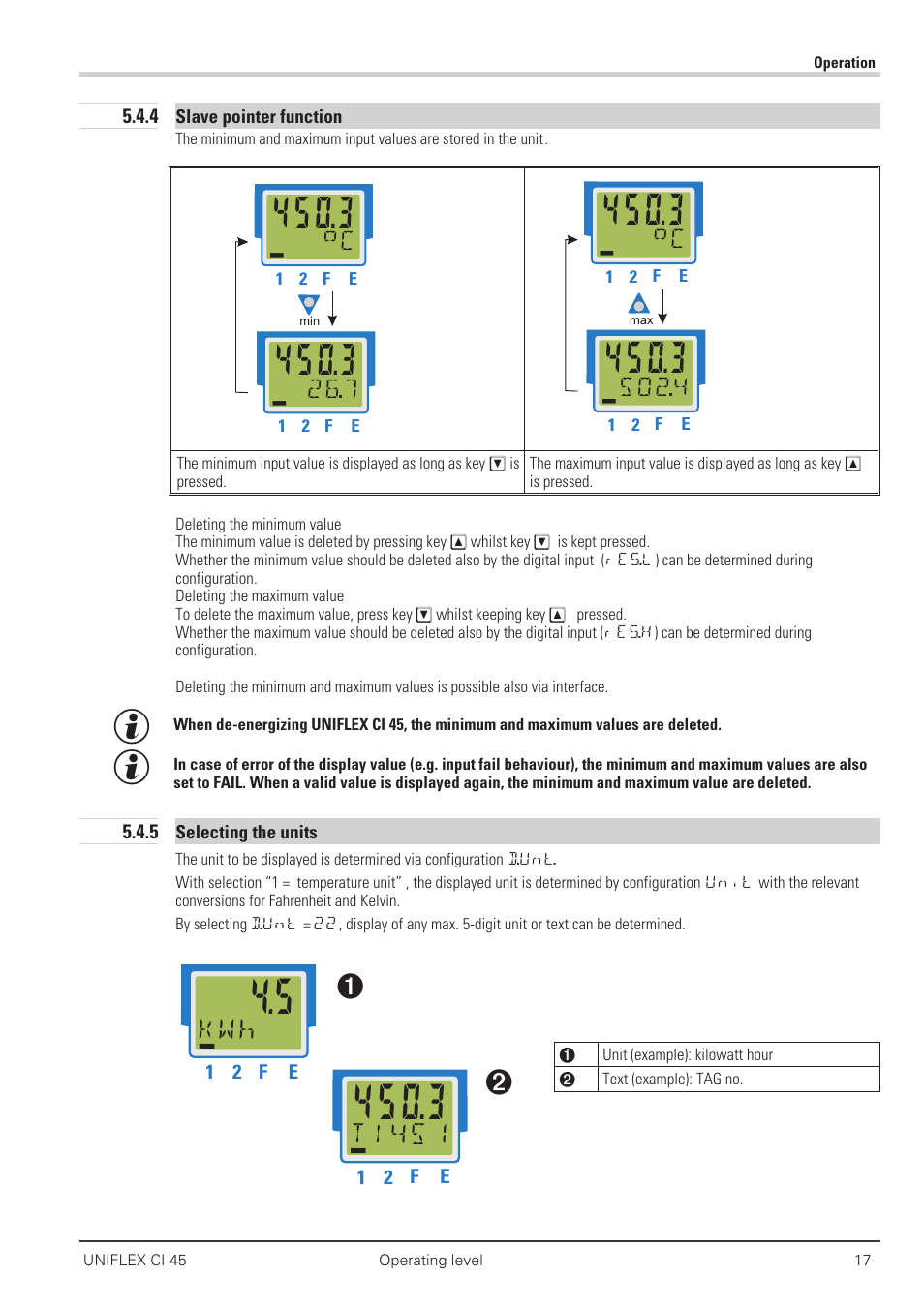 4 slave pointer function 17, 5 selecting the units 17, Maximum value 17 | Minimum value 17, Slave pointer function 17, Tag - no. 17, Units 17, Kwh дььь | West Control Solutions CI 45 User Manual | Page 17 / 60