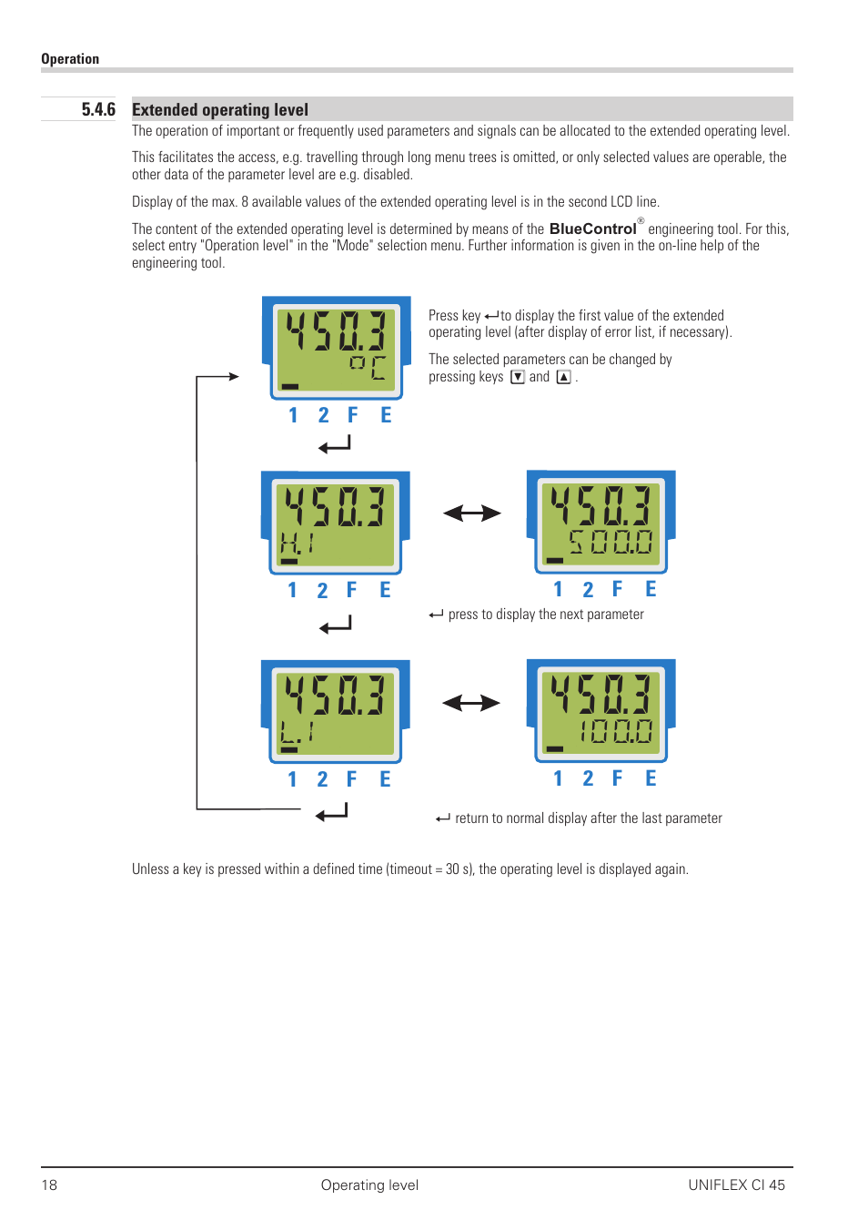 6 extended operating level 18, Extended operating level 18, Ыc дььь | H.i дььь, 0 дььь, L.i дььь | West Control Solutions CI 45 User Manual | Page 18 / 60