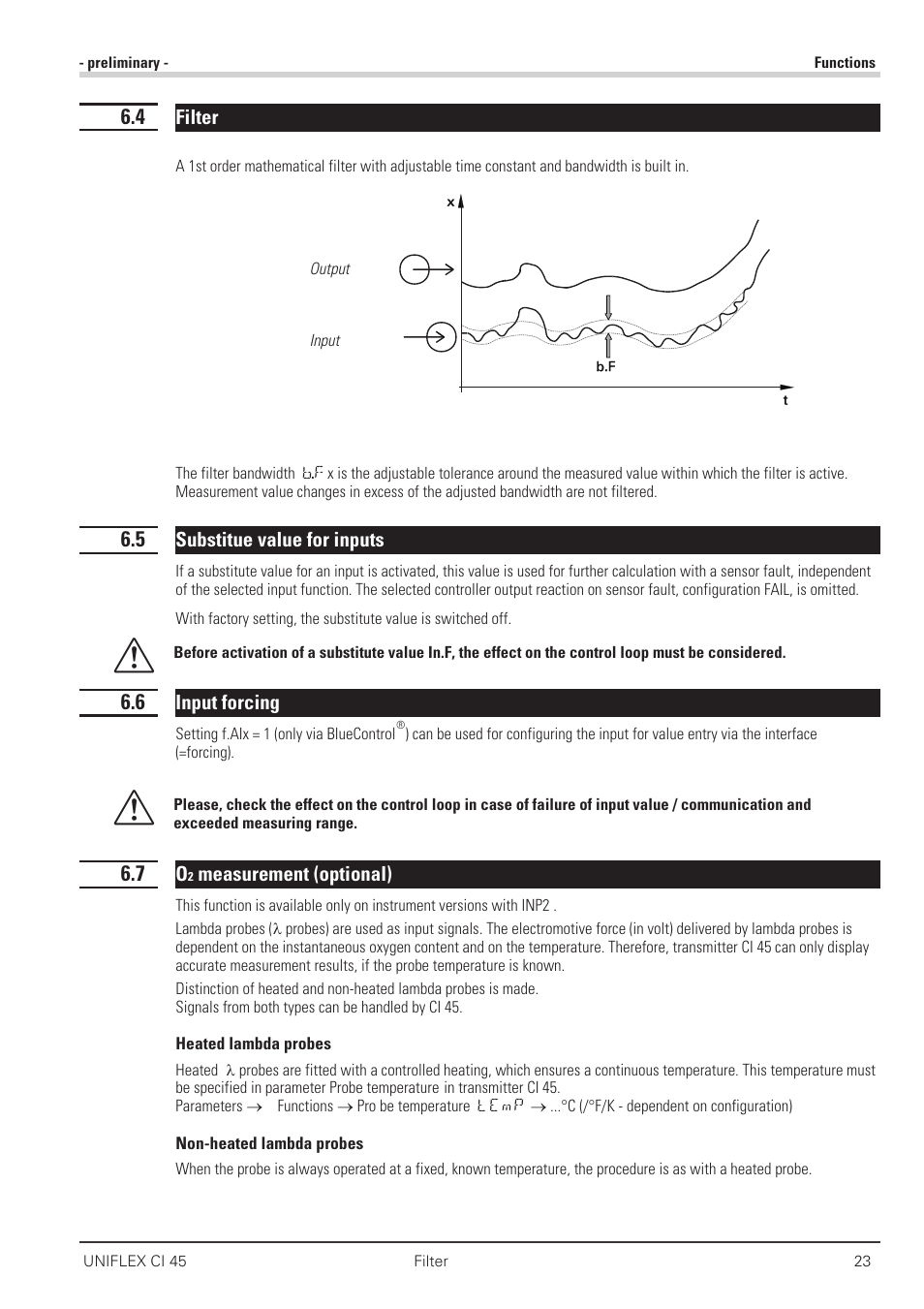 4 filter 23, 5 substitue value for inputs 23, 6 input forcing 23 | 7 o2 measurement (optional) 23, Filter 23, Forcing of the inputs 23, O2-measurement 23 - 24, Substitue value for inputs 23 | West Control Solutions CI 45 User Manual | Page 23 / 60